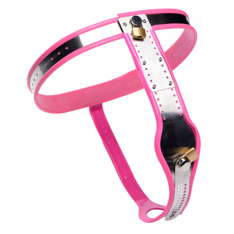 Pink Stainless Steel Adjustable Female Chastity Belt full layout gallery view 2, BDSM Authority