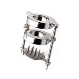 Heavyweight stainless steel dual-ring ball stretcher with threaded shanks and spike plate - BDSM Authority