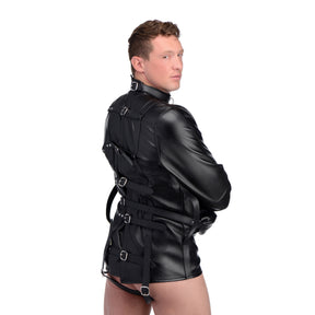 STRICT leather straight jacket unisex medical play bondage restraint shown from the back at BDSM Authority