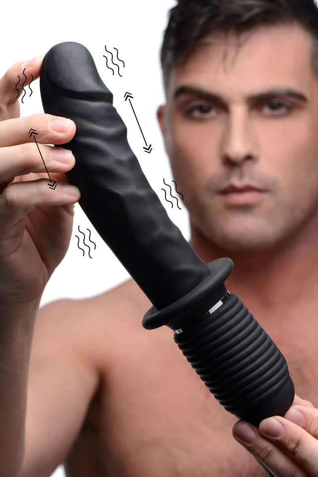 Power Pounder Vibrating and Thrusting Silicone Dildo Black