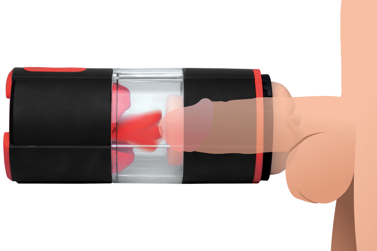 Flicking Tongue black silicone vibrating masturbator with vulva opening and tongue - BDSM Authority