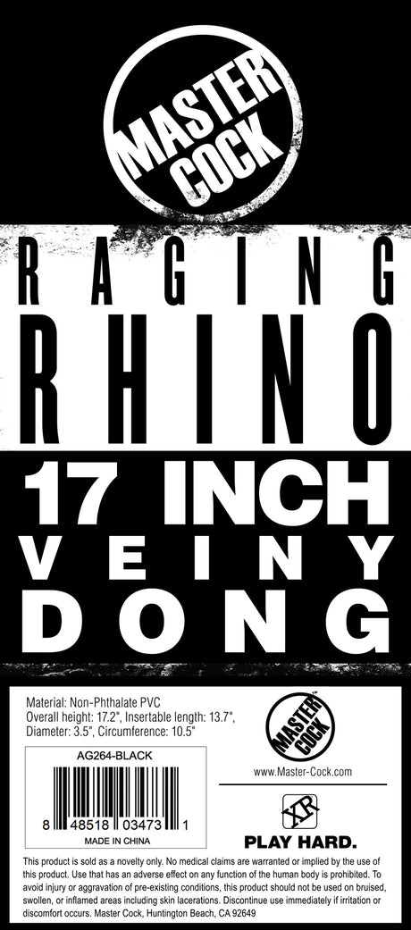 Raging Rhino 17 Inch Veiny Dildo Black - view 4