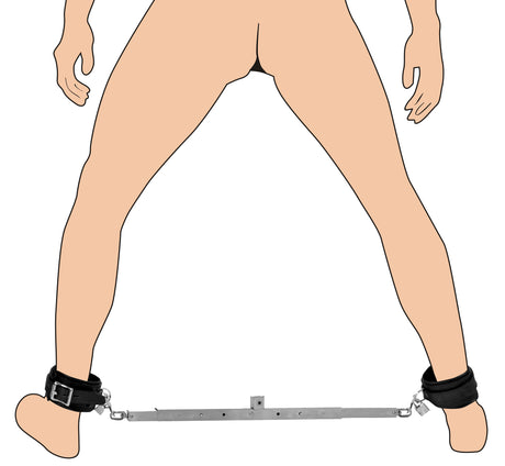 Squat anal impaler set shown spreading the legs in a split position - BDSM Authority