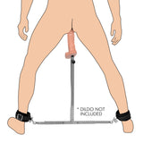 Squat anal impaler spreader bar shown with a male model illustration - BDSM Authority