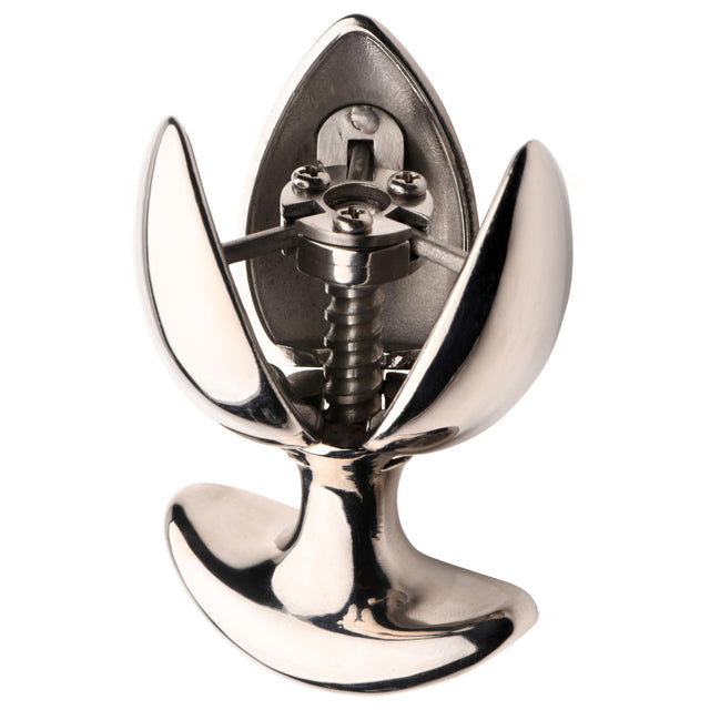 Stainless steel Ass Vault anal expander plug with petals opened wide - BDSM Authority