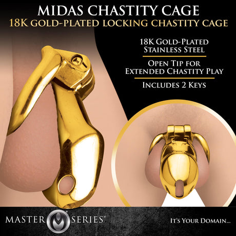 Midas Gold-Plated Locking Chastity Cage, BDSM Authority
