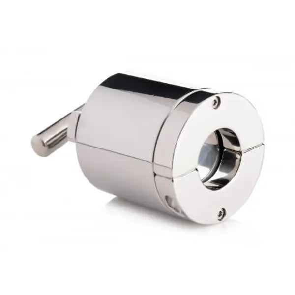 Closed side view of the Ball Press CBT Chamber AC551 featuring a compact cylindrical stainless steel body and integrated compression mechanism.