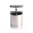Ball Press CBT Chamber AC551 in polished stainless steel shown from the front with adjustable compression screw and T-handle.