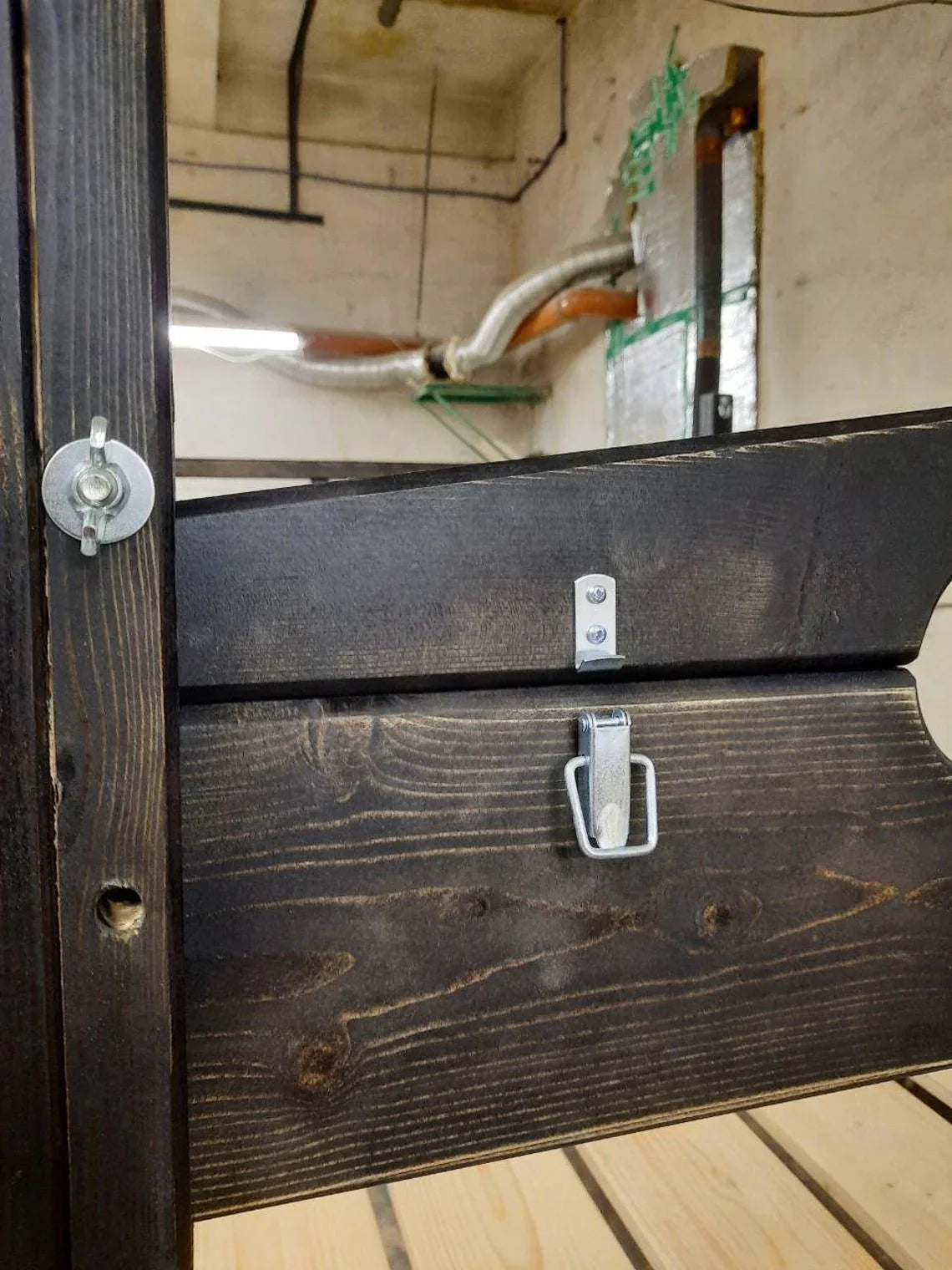 King Size BDSM-Inspired Wooden Bed with Cage & Restraint Options