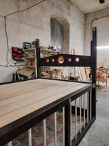 Queen Size BDSM-Inspired Wooden Bed with Restraint Options and Cage