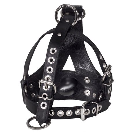 Strict Leather Bishop Head Harness back view, BDSM Authority