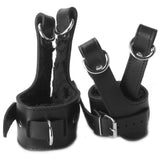 Fleece lined leather suspension cuff showing the soft padded interior - BDSM Authority