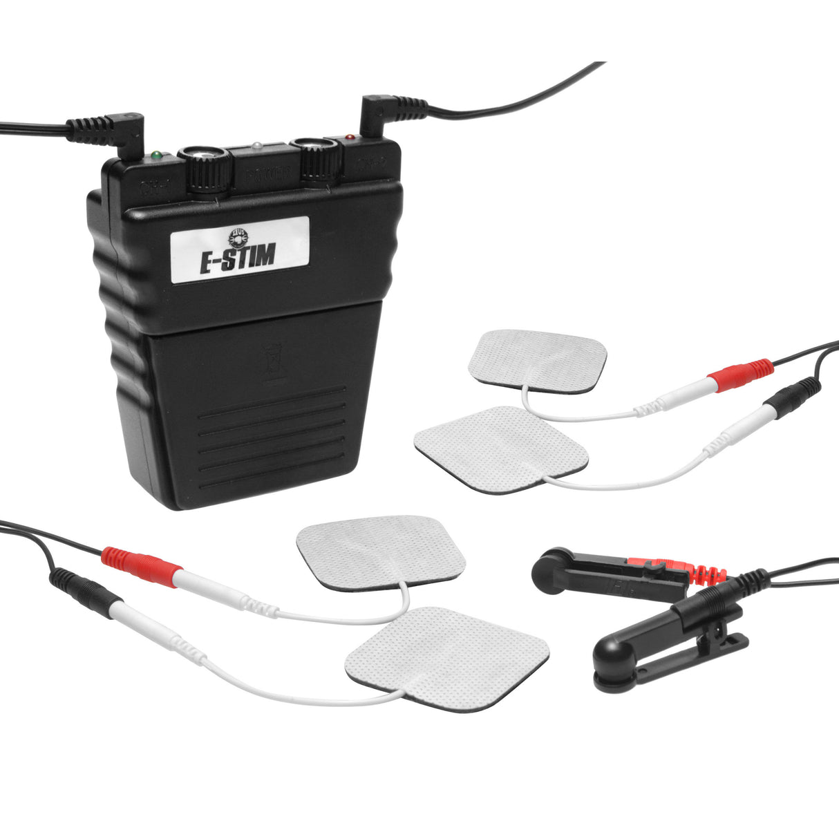 Zeus Beginner Electrosex Kit power box with pads, lead wires and clamps - BDSM Authority