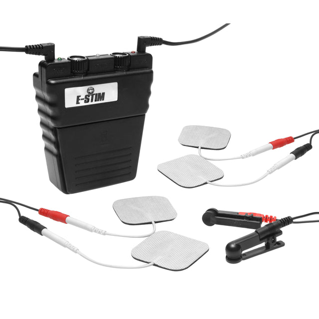 Zeus Beginner Electrosex Kit power box with pads, lead wires and clamps - BDSM Authority