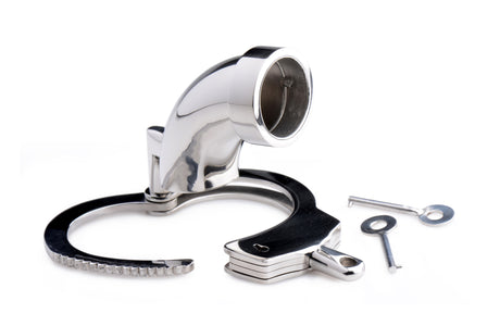 CockCuff chastity device detail showing the welded steel tube - BDSM Authority