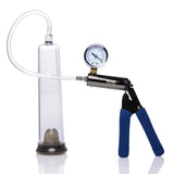 Tom of Finland heavy duty cock pump cylinder, hose, gauge and comfort grip handles laid out - BDSM Authority
