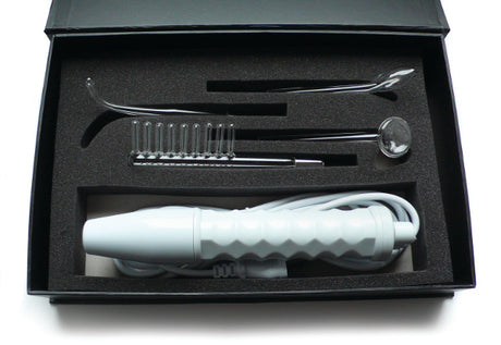 Kinklab Neon Wand electrosex kit white handle with purple electrode and four glass electrodes - BDSM Authority