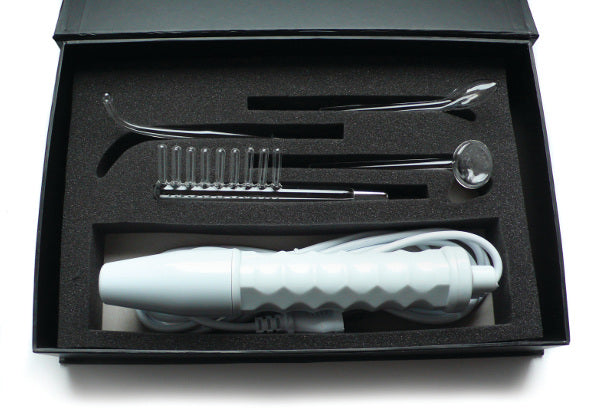 Kinklab Neon Wand electrosex kit white handle with purple electrode and four glass electrodes - BDSM Authority