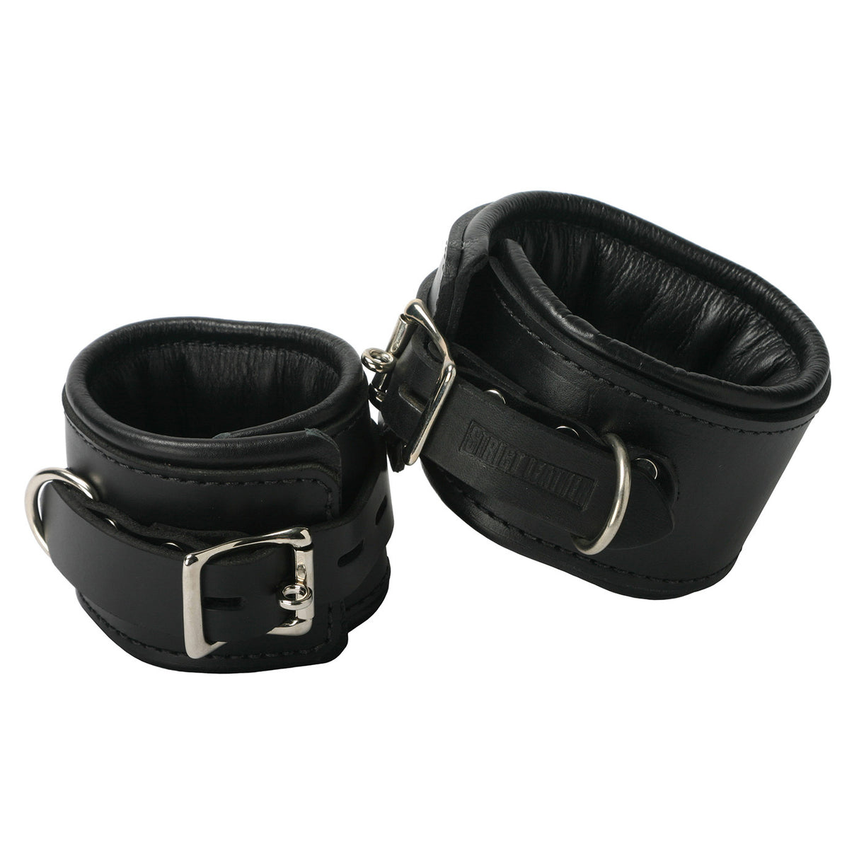 Strict Leather padded black leather ankle restraints with locking buckle - BDSM Authority