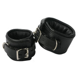 Strict Leather padded black leather ankle restraints with locking buckle - BDSM Authority