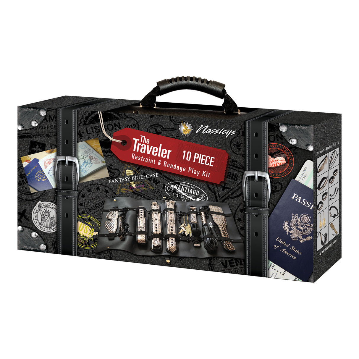 The Traveler 10-piece bondage restraint kit rose-gold briefcase at BDSM Authority